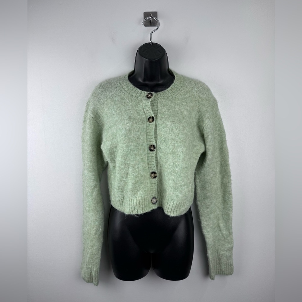 Acne Studios Women Kari Cropped‎ Stretch Knit Cardigan Green Size Small